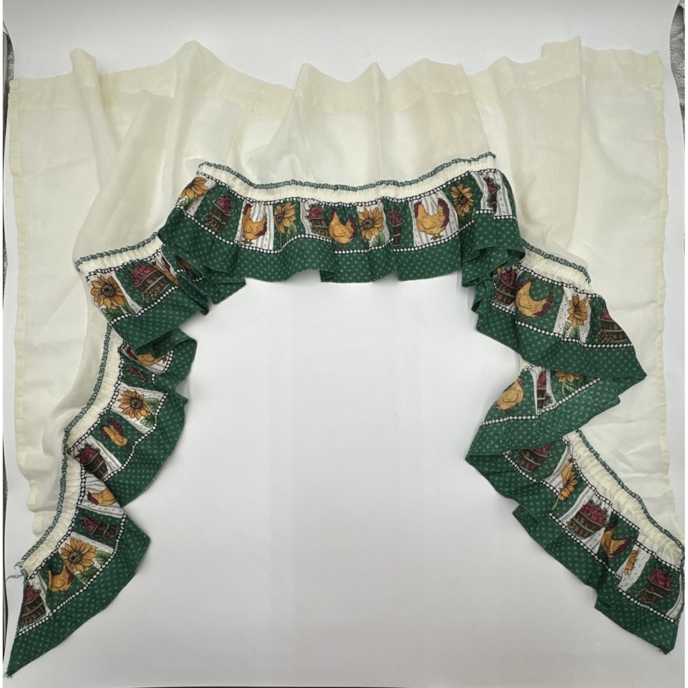Vintage Cottagecore Sunflower Chicken Apple Country Valance Swag 2 Curtains